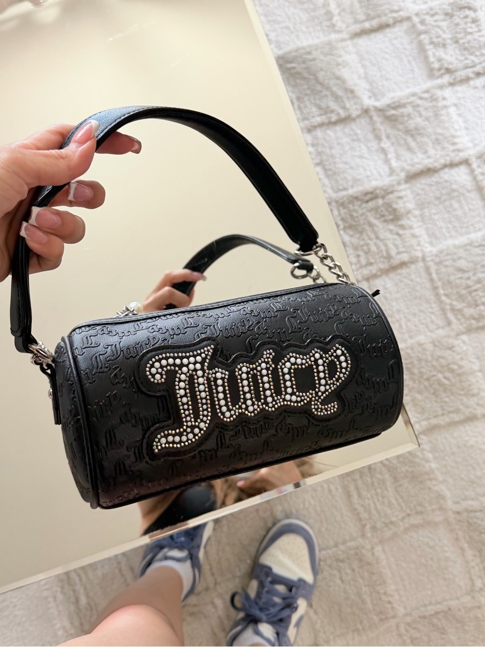Juicy Couture Black Embossed Barrel Mini Bag with Crystal 'Juicy' Logo